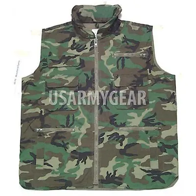 New Military Army Outdoor Woodland Camouflage Multi Pocket Ranger Collar Vest L • $47.11