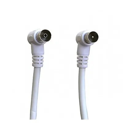 Auline® 1.5m White TV Aerial Cable - 90 Degree Right Angle Female Male Coax Plug • £3.19