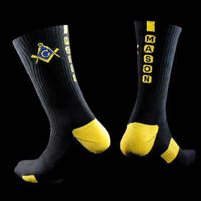 Masonic Black And Gold Warm Long Woven Socks -  Mason Athletic Crew Socks • $16.50