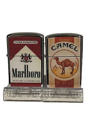 2 Pcs Windproof Oil Lighters Unbranded Marlboro And Camel Design High Quality • $28.45