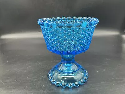 VTG Pedestal Thick Beaded Blue Glass Bowl Thousand Eye Pattern • $30