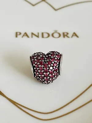 💜 PANDORA Silver Pink Crystal Pavé Heart Charm 💝 Wonderful Gift 🎁 • £29.95