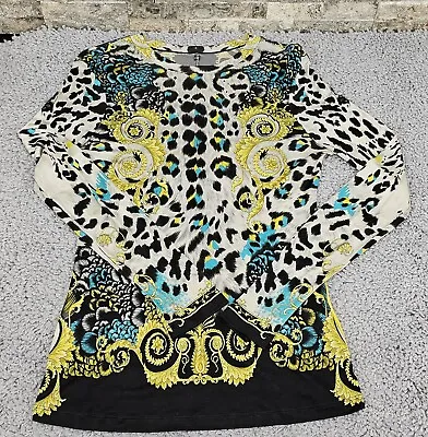 Gianni Versace Baroque Animal Print Top Long Sleeve Leopard Italy US 14 ITLY 48 • $249.99