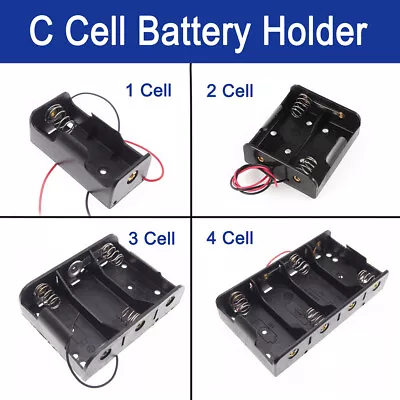 C Cell Battery Holder Case With Wire 1 2 3 4x Black Plastic Batter Enclosed Box • $14.25