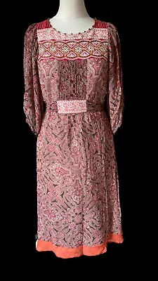 Monsoon Vintage Dress Pink Paisley Ethinc Made In India 100% Silk Boho Size 12 • $15.41