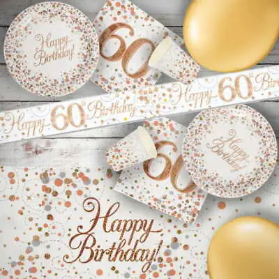 Rose Gold Age 60 60th Birthday Decorations Banner Bunting Balloons Tableware • £4.25