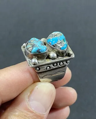 Vintage Signed K Native American Sterling Silver .925 Turquoise Ring Size 9.5 • $37
