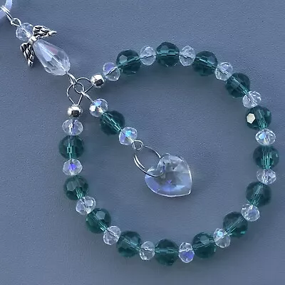 £5.20 • Buy Green Crystal Sun-catcher May Birthstone - Guardian Angel, Heart & Halo