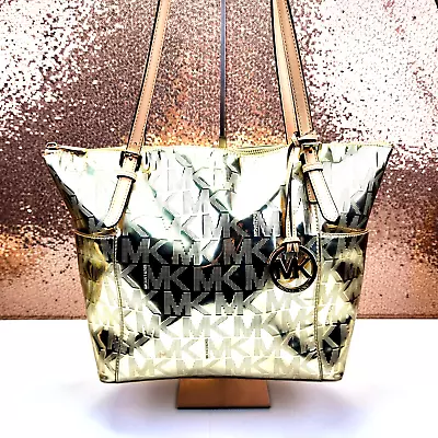 Michael Kors Women's Jet Set Shoulder Tote Handbag Purse Medium Gold Metallic • $80.99