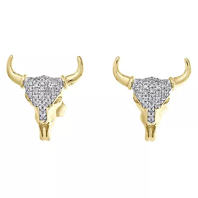 10K Yellow Gold Diamond The Mad Bull Rock Studs 15mm Mens Pave Earrings 0.15 CT. • $395