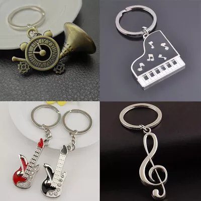 Music Note Piano Guitar Musical Instrument Silver Keyring Novelty Key Ring Gift • £2.49