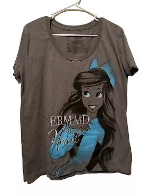 Disney The Little Mermaid T-Shirt Ariel Mermaid At Heart Size Large Gray Blue • $12.25