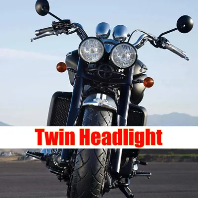 Motorcycle Twin Headlight Dual Lamp With Mount Bracket Street Black For Harley • $34.73