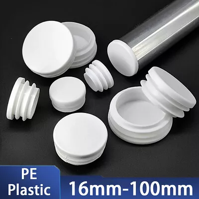 Round Plastic Blanking End Caps Pipe Tube Inserts Plugs Bungs White 16mm-100mm • $6.39