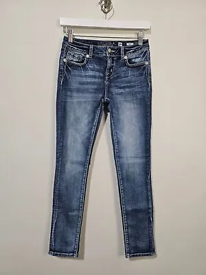Miss Me Girls Skinny Jeans Size 14 Medium Wash Stretch Embroidered Sequin Pocket • $21.25