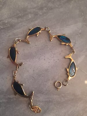 Vintage Avon Bracelet.  Goldtone With Abalone Shell Dolphins. 7 Inches In Length • £6.50