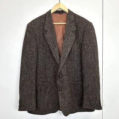 Vintage Harris Tweed Blazer Mens Size 44 Regular Brown Wool Sport Jacket Coat • $69.99