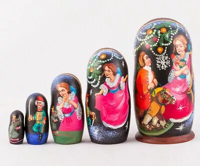 NUTCRACKER NESTING DOLLS SET 5-pc Matryoshka Russian Handmade 7-inch • $69.95