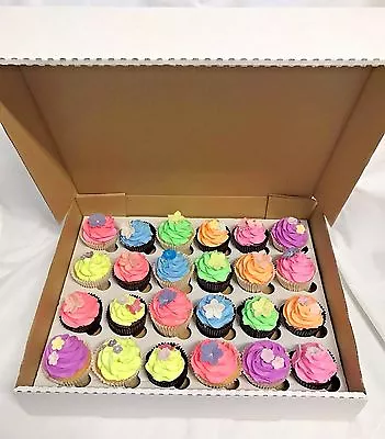 Strong White Heavy Duty Corrugated Cupcake Muffin Boxes For 24 Cup Cakes 4  DEEP • £5.95