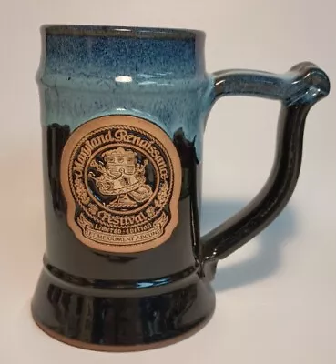 Maryland Renaissance Festival Blue Drip Mug Grey Fox Pottery Stein 2015 # 172 • $19.95