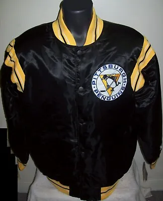 PITTSBURGH PENGUINS STARTER Satin Snap Down Jacket NHL Traditional BLACK XL • $105.99