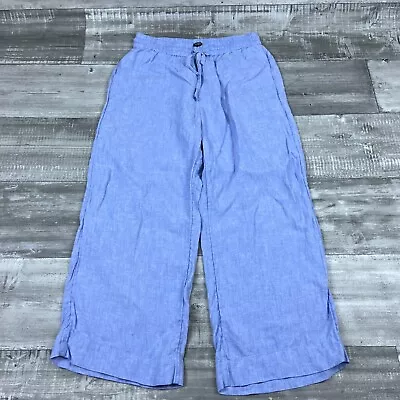 J Crew Pants Womens MT Medium Blue Linen Wide Leg Pull On Pockets Summer Beach • $22.95