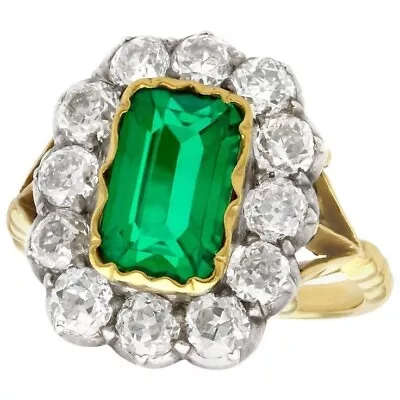 Simulated Columbian Emerald Halo Statement Ring Handmade Luxury Estate Jewelry • $261.17