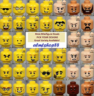 $1.99 • Buy LEGO - MALE Minifigure Heads - PICK YOUR STYLE - Yellow Flesh Faces People Town 