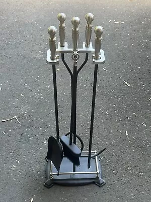 Mid Century Modern Wrought Iron Chrome Fireplace Tools Set Of 5 Vintage • $225