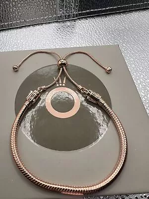 Genuine Pandora Rose Gold Moments Snake Chain Slider Bracelet 589652C01-S2 19cm • £9.95