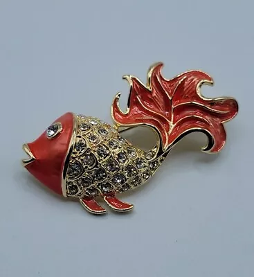 Rare Monet Fish Brooch Vintage Red Enamel Rhinestones Never Worn Estate Stunning • $200