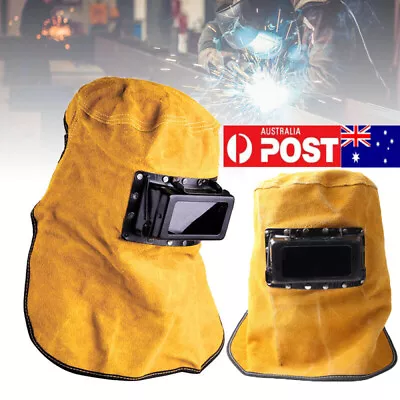 Welder Cow Leather Welding Helmet Mask Soldering Hood Protective Working Cap Hat • $24.89