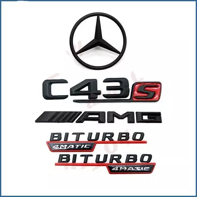 C43S+AMG+BITURBO4MATIC W204 Rear Star Matte Black Emblem Badge Set For Mercedes • $39