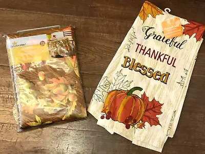 Holiday Fall Harvest Vinyl Round Tablecloth 70 In Dish Towel Flour Sack New • $10.19