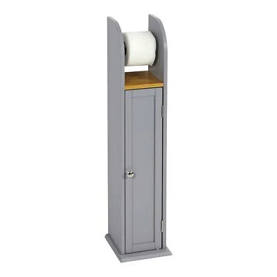 £21.95 • Buy Free Standing Wooden Grey & Bamboo Toilet Paper Roll Holder Storage Cabinet