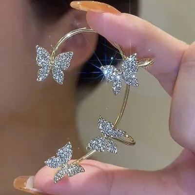 $4.03 • Buy Fashion 925 Silver Zircon Butterfly Ear Clips Cuff Earrings No Piercing Women