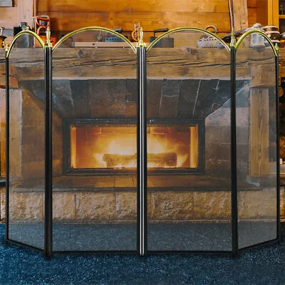 4 Panel 51.5 X 32 Inch Folding Fireplace Screen Mesh Fence Spark Guard Cover • $44.99