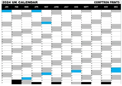 2024 Year Planner Calendar Wall Office Home Matt Gloss Landscape | A4 A3 A2 | UK • £3.59