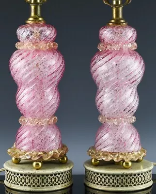 Amazing Pair Mcm Murano Italian Aventurine Art Glass Table Lamps Barovier & Toso • $485