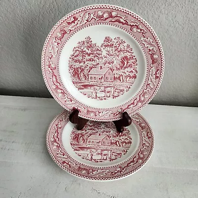 Royal Ironstone Memory Lane Red Transferware Dinner Plates - Set Of 2 • $28.50