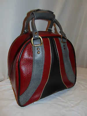 Vintage AJAY Scovill Brown 3 Tone Leather Retro Bowling Ball Bag • $44.99