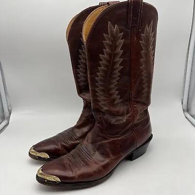 Vintage Nocona Western Boots Gold Metal Plated Wing Tip Rare Size 9.5 D • $99.99