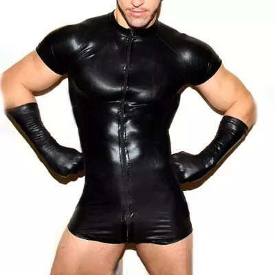 Stylish Men's Trendy Patent Leather Pouch Zip Bodysuit Clubwear Costume • $32.21