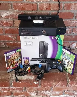 Xbox 360 Kinect Game Bundle 4gb Complete In Box Controller Console Cords Tested  • $115