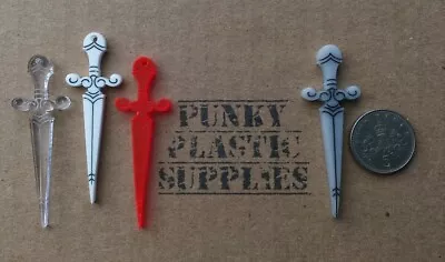 3x Ornate Dagger Laser Cut Acrylic Charms/pendants/ Cabochons/ Jewellery Making • £2