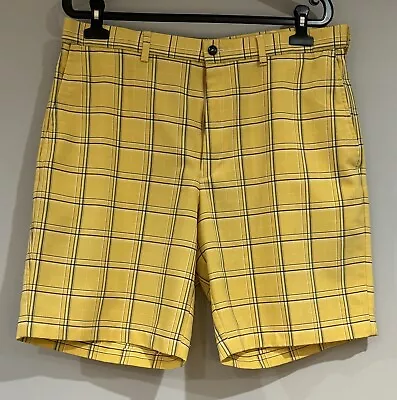 Hagger Mens Plaid Golf Shorts Expandable Waist Size 36 Yellow • $9.75