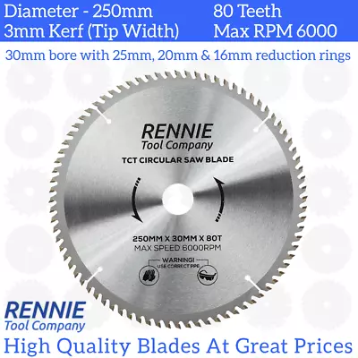 250mm X 80T X 30mm TCT Circular Wood Saw Blade For Bosch Makita Dewalt Mitre • £15.99