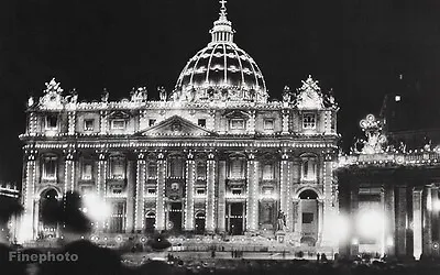 1933/66 ALFRED EISENSTAEDT St Peter's Basilica At Night Vatican Church Italy Art • $124.12