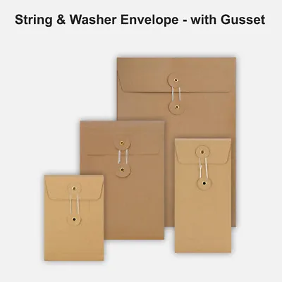 DL C4 C5 C6 Quality String&Washer With Gusset Envelope Button Tie Manilla • £6.99