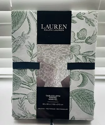 Ralph Lauren Tablecloth 60x84in White & Green Floral Cotton Rectangular • £31.99